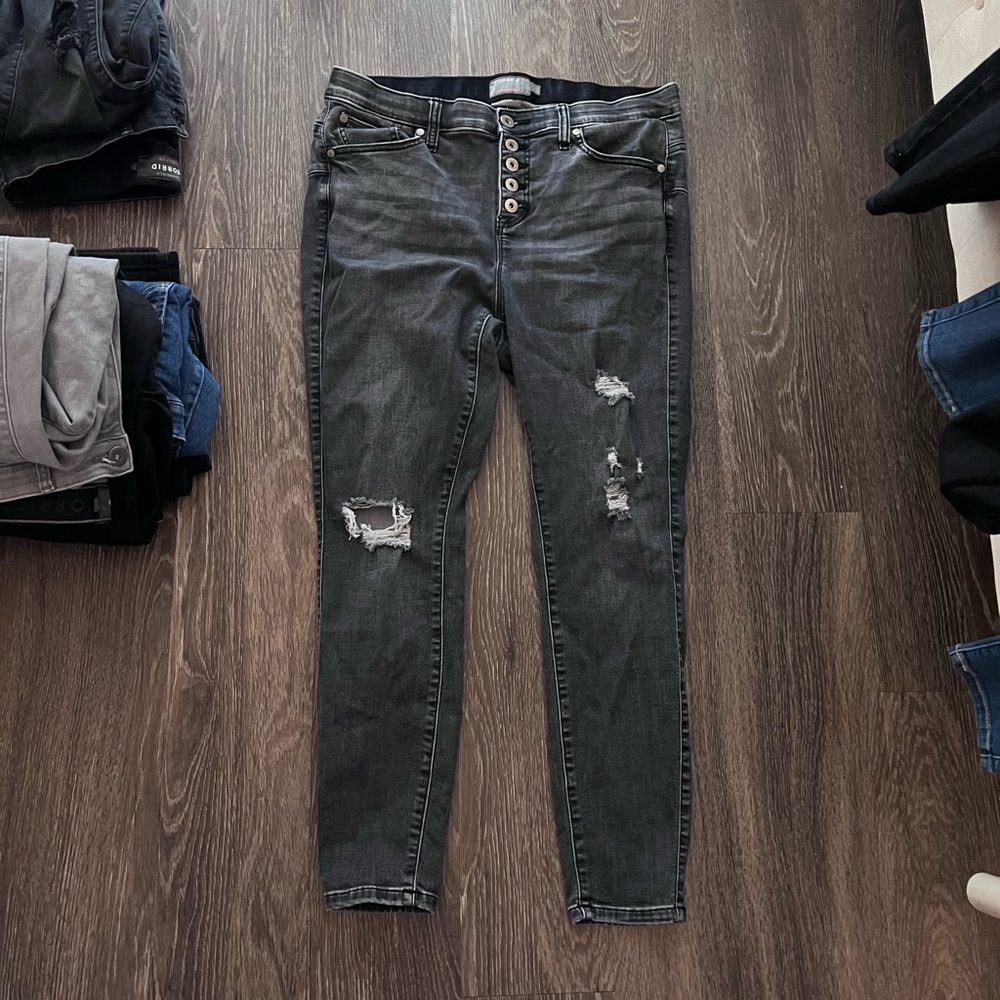 Torrid Distressed Grey Jeans Bombshell Skinny 14